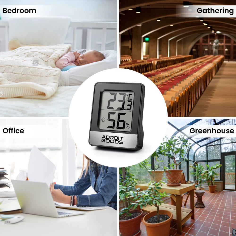 AdroitGoods - Hygromètre numérique Thermomètre d'intérieur - Noir -  Mesureur de température et d'humidité
